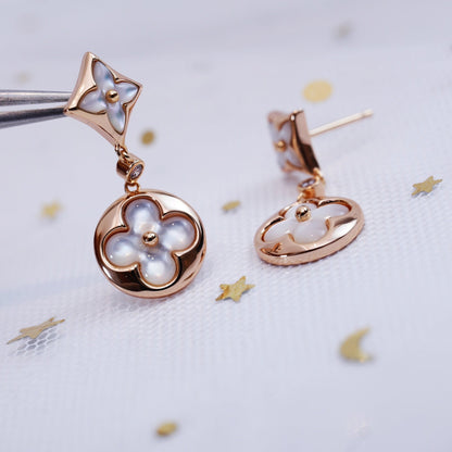 [Okajuri Jewelry]STAR AND SUN PINK GOLD MOP DROP EARRINGS