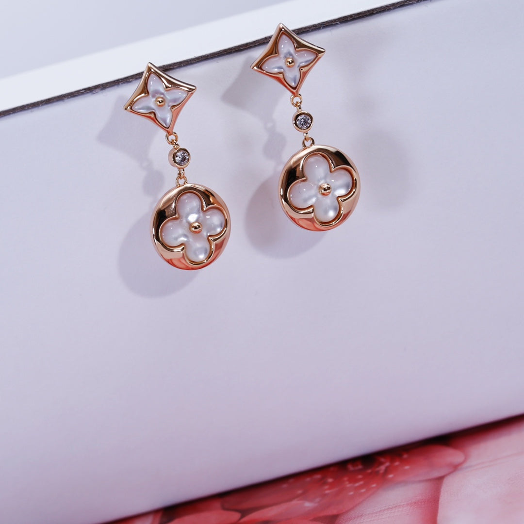 [Okajuri Jewelry]STAR AND SUN PINK GOLD MOP DROP EARRINGS