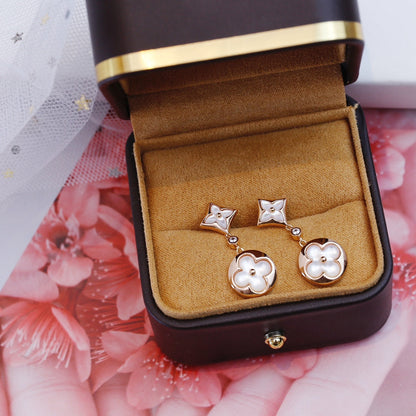 [Okajuri Jewelry]STAR AND SUN PINK GOLD MOP DROP EARRINGS