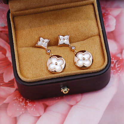 [Okajuri Jewelry]STAR AND SUN PINK GOLD MOP DROP EARRINGS