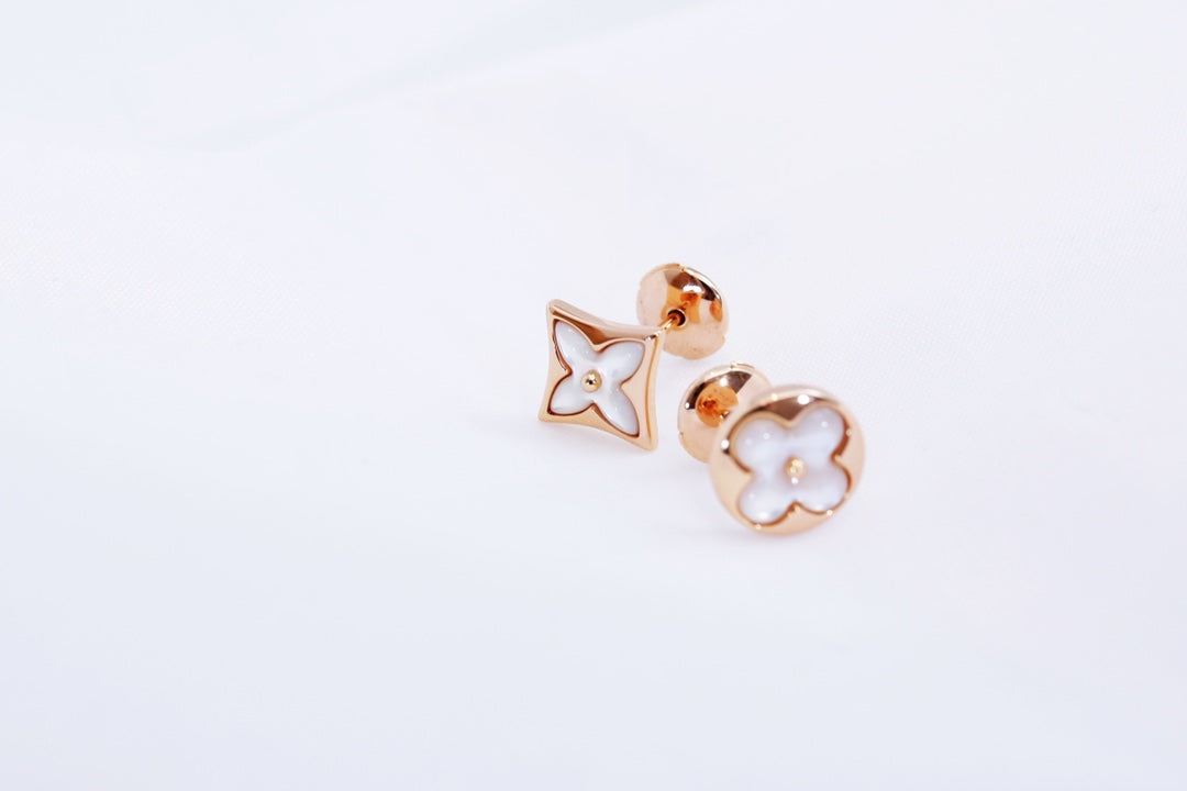 [Okajuri Jewelry]STAR AND SUN PINK GOLD MOP STUD EARRINGS