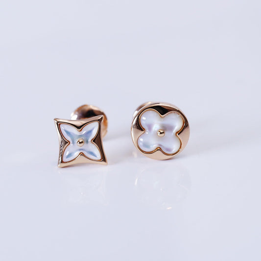 [Okajuri Jewelry]STAR AND SUN PINK GOLD MOP STUD EARRINGS