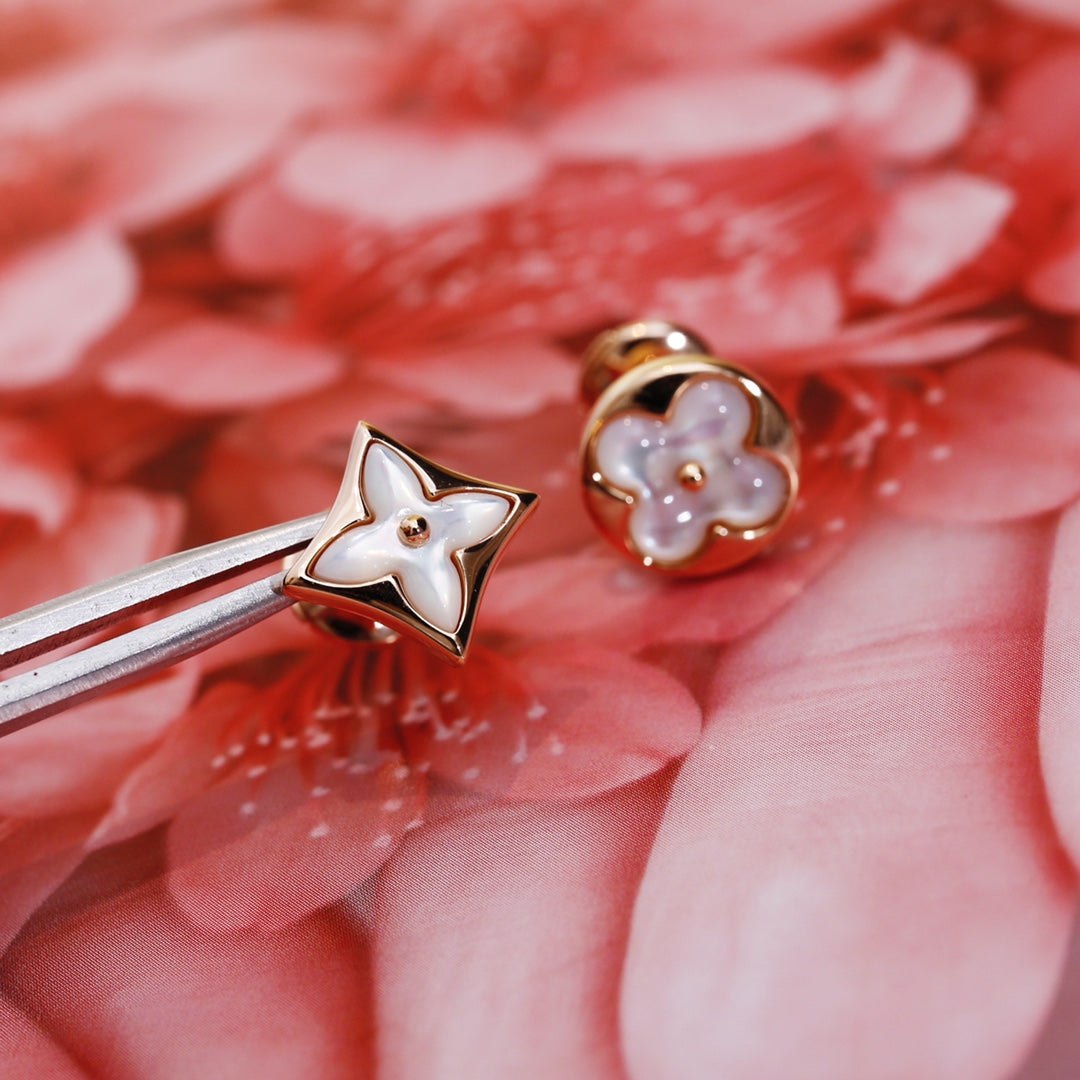 [Okajuri Jewelry]STAR AND SUN PINK GOLD MOP STUD EARRINGS