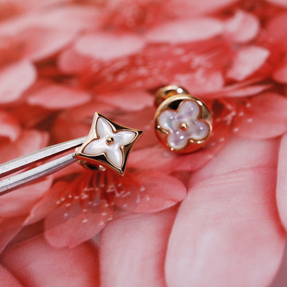 [Okajuri Jewelry]STAR AND SUN PINK GOLD MOP STUD EARRINGS