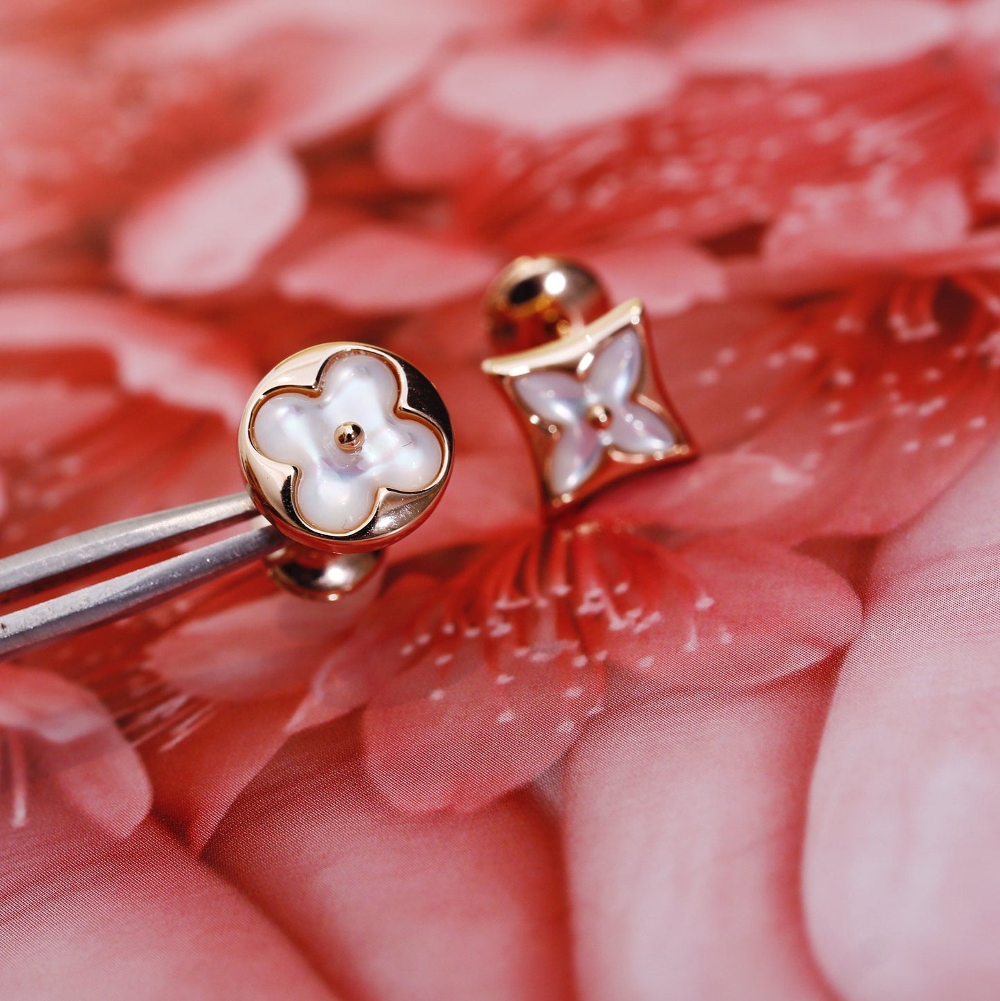 [Okajuri Jewelry]STAR AND SUN PINK GOLD MOP STUD EARRINGS