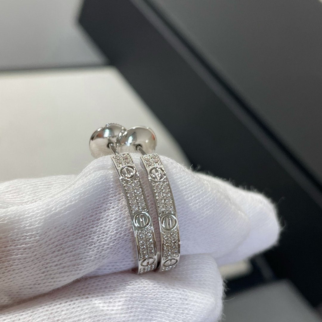[Okajuri Jewelry]LOVE DIAMOND SILVER HOOP EARRINGS
