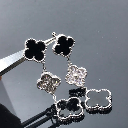 [Okajuri Jewelry]CLOVER 3 MOTIF DIAMOND ONYX SILVER EARRINGS