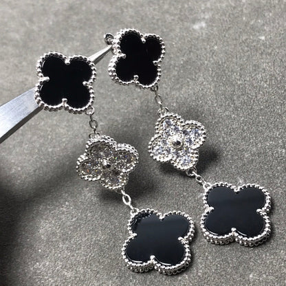 [Okajuri Jewelry]CLOVER 3 MOTIF DIAMOND ONYX SILVER EARRINGS