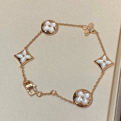 [Okajuri Jewelry]STAR AND SUN 5 MOTIF MOP PINK GOLD BRACELET