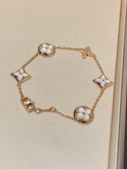 [Okajuri Jewelry]STAR AND SUN 5 MOTIF MOP PINK GOLD BRACELET