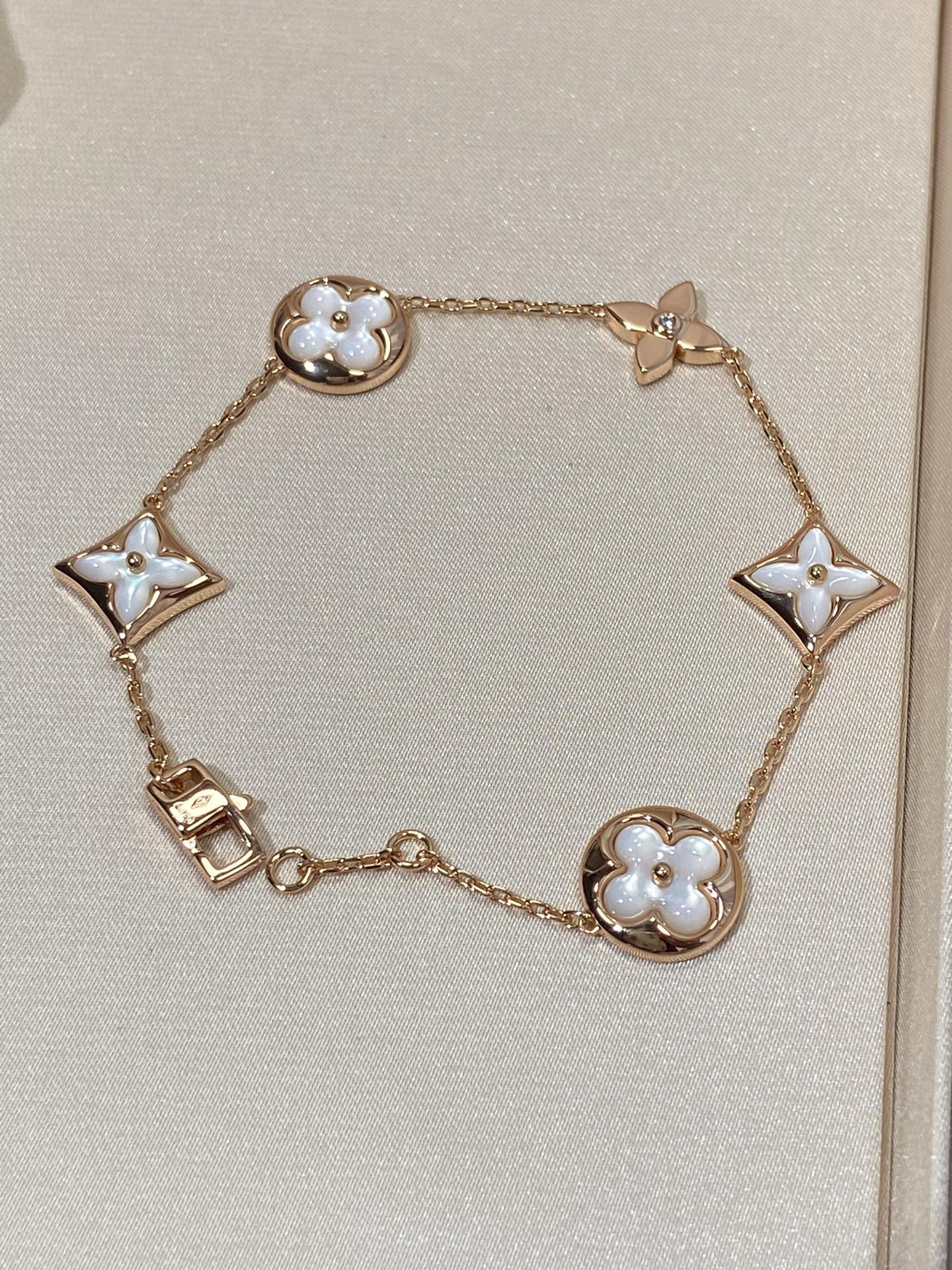[Okajuri Jewelry]STAR AND SUN 5 MOTIF MOP PINK GOLD BRACELET