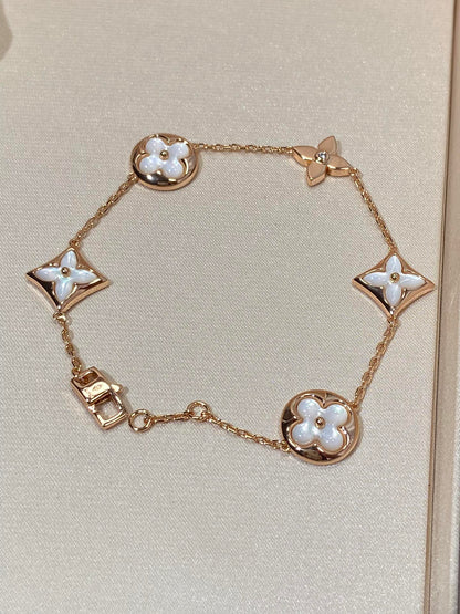 [Okajuri Jewelry]STAR AND SUN 5 MOTIF MOP PINK GOLD BRACELET