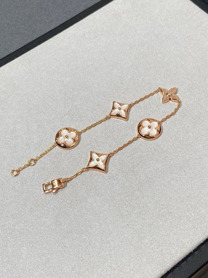 [Okajuri Jewelry]STAR AND SUN 5 MOTIF MOP PINK GOLD BRACELET