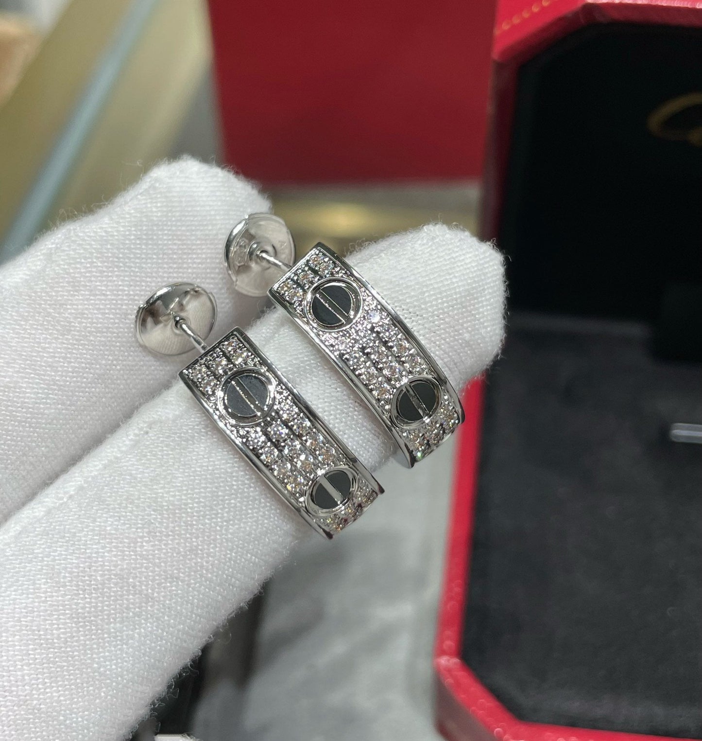 [Okajuri Jewelry] LOVE CERAMIC DIAMOND PAVED SILVER EARRINGS