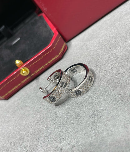 [Okajuri Jewelry] LOVE CERAMIC DIAMOND PAVED SILVER EARRINGS