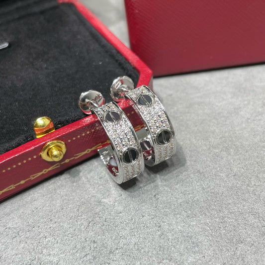 [Okajuri Jewelry]LOVE CERAMIC DIAMOND PAVED SILVER EARRINGS