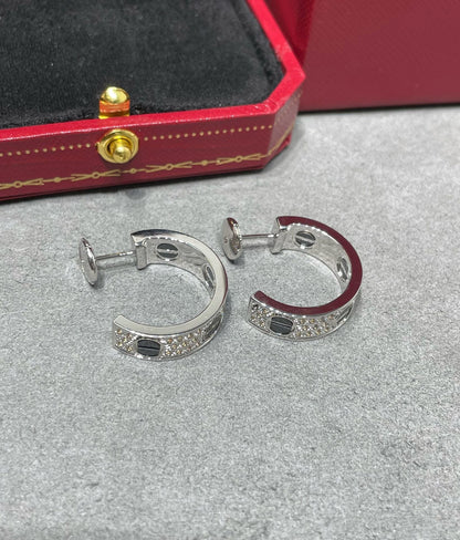 [Okajuri Jewelry]LOVE CERAMIC DIAMOND PAVED SILVER EARRINGS