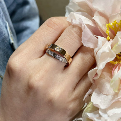 [Okajuri Jewelry] LOVE PINK GOLD SILVER DIAMOND DOUBLE RING