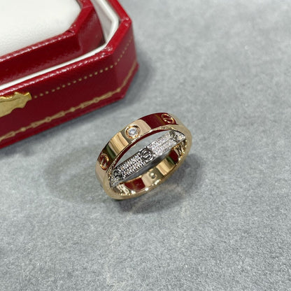 [Okajuri Jewelry]LOVE PINK GOLD SILVER DIAMOND DOUBLE RING