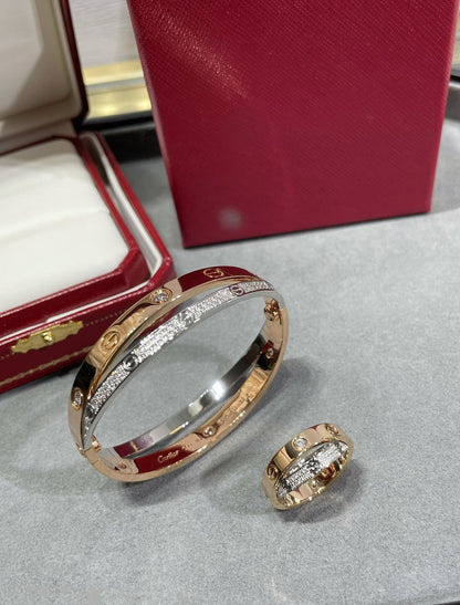 [Okajuri Jewelry]LOVE PINK GOLD SILVER DIAMOND DOUBLE RING