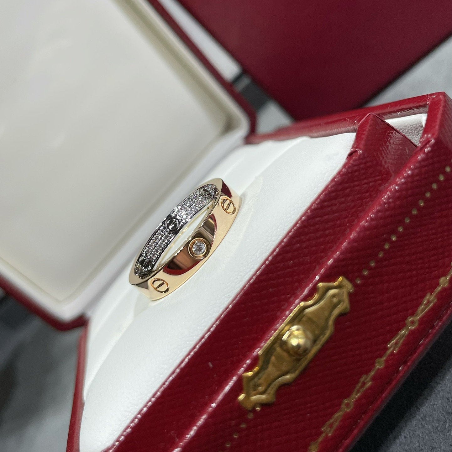 [Okajuri Jewelry] LOVE PINK GOLD SILVER DIAMOND DOUBLE RING