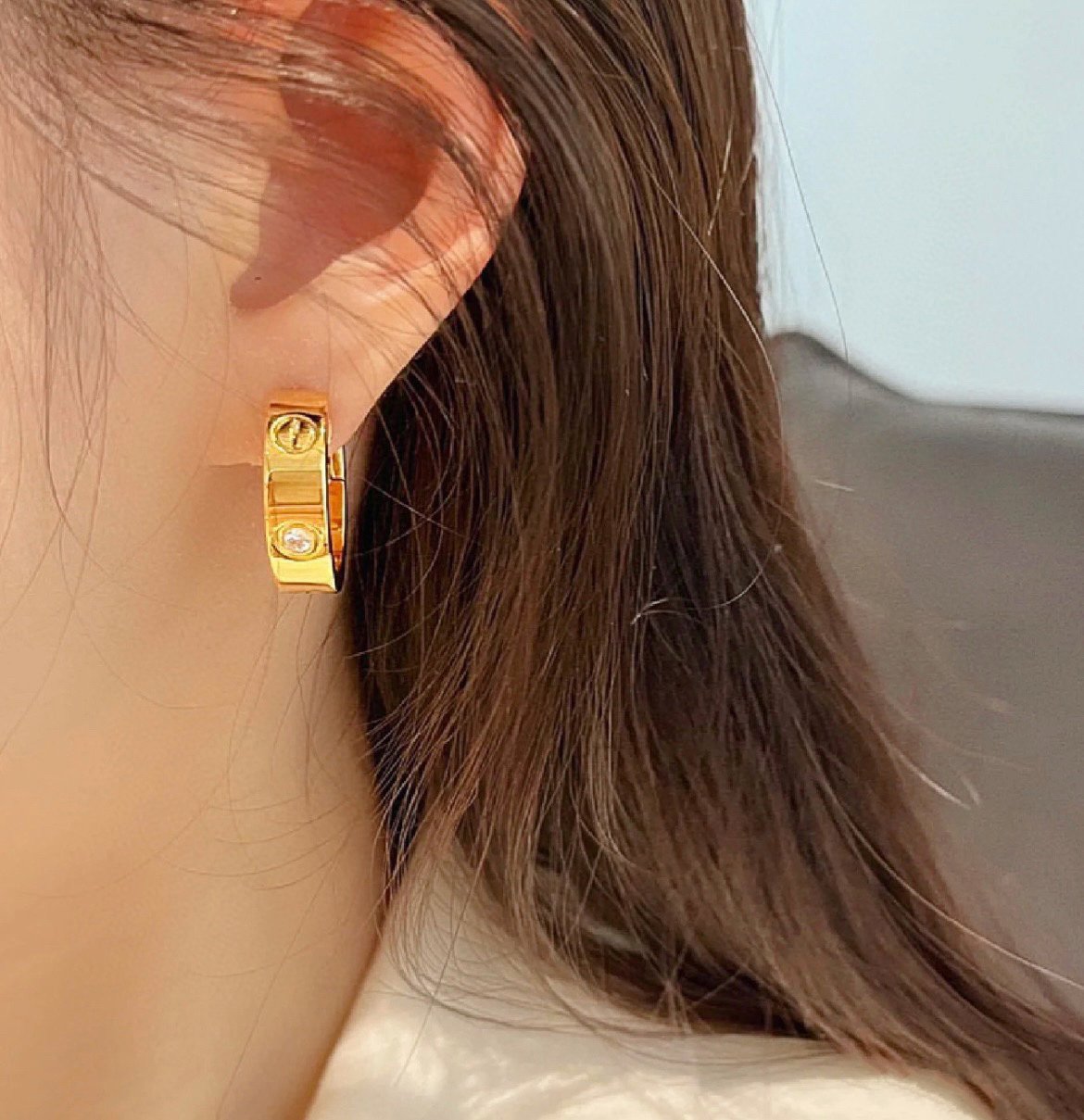 [Okajuri Jewelry]LOVE 5.5MM 1 DIAMOND EARRINGS