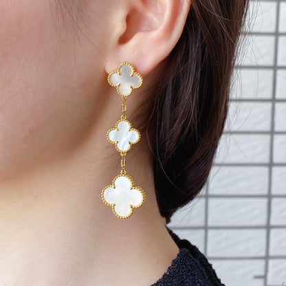 [Okajuri Jewelry]CLOVER MOP 3 MOTIFS GOLD EARRINGS