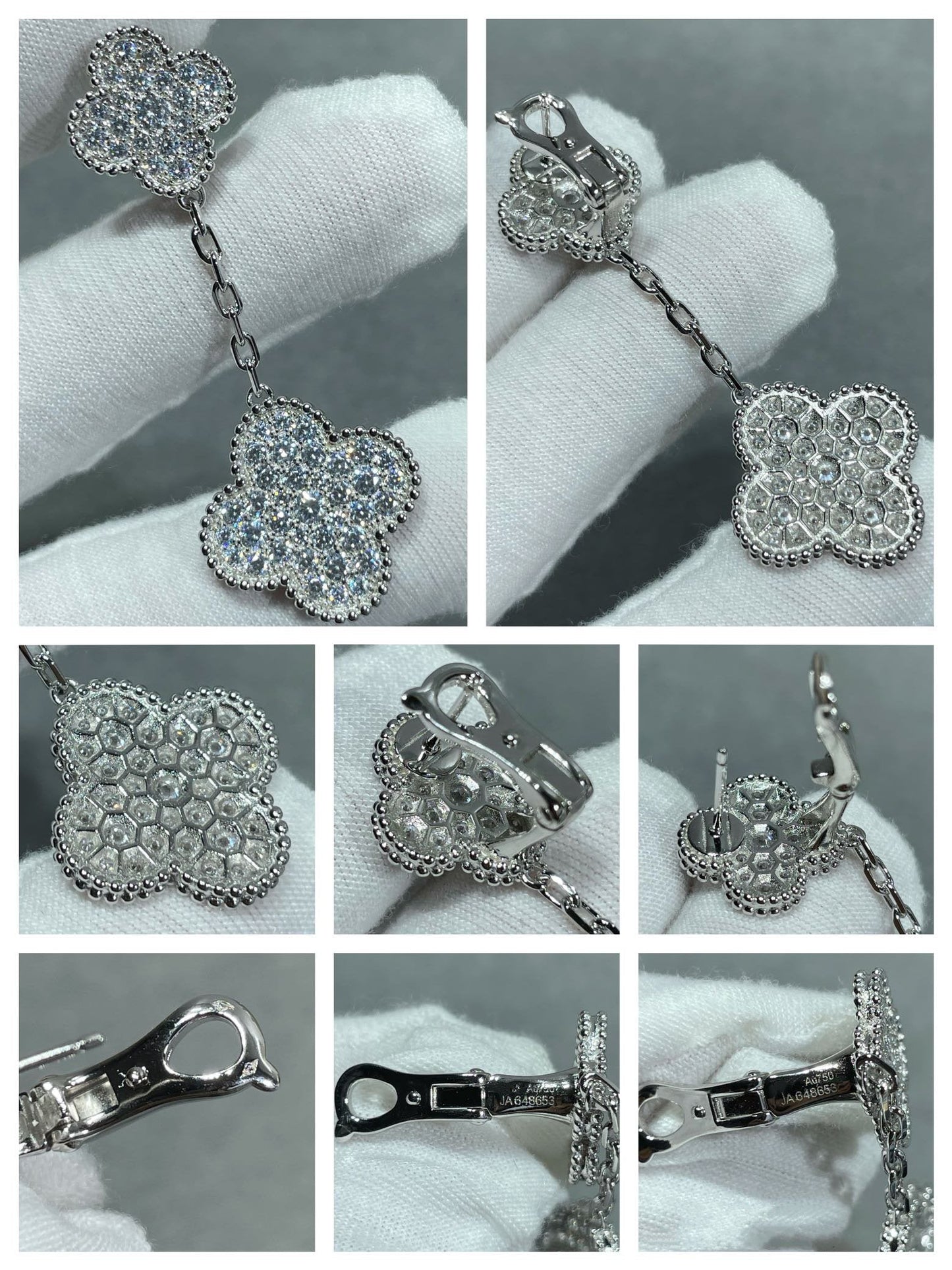 [Okajuri Jewelry]CLOVER 2 MOTIFS DIAMOND PAVED SILVER EARRINGS