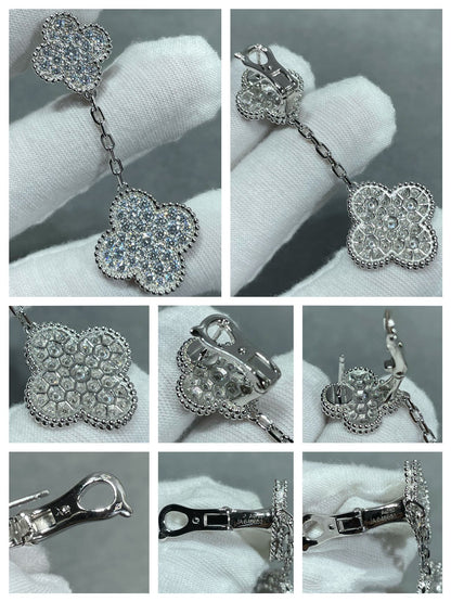 [Okajuri Jewelry]CLOVER 2 MOTIFS DIAMOND PAVED SILVER EARRINGS