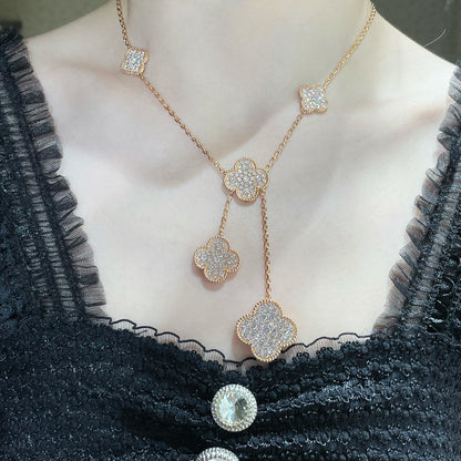 [Okajuri Jewelry]CLOVER 6 MOTIF DIAMOND PAVED NECKLACE