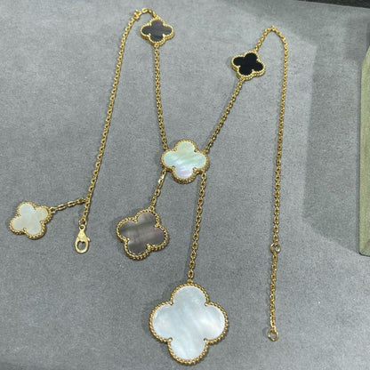 [Okajuri Jewelry]CLOVER 6 MOTIF MOP ONYX GOLD NECKLACE
