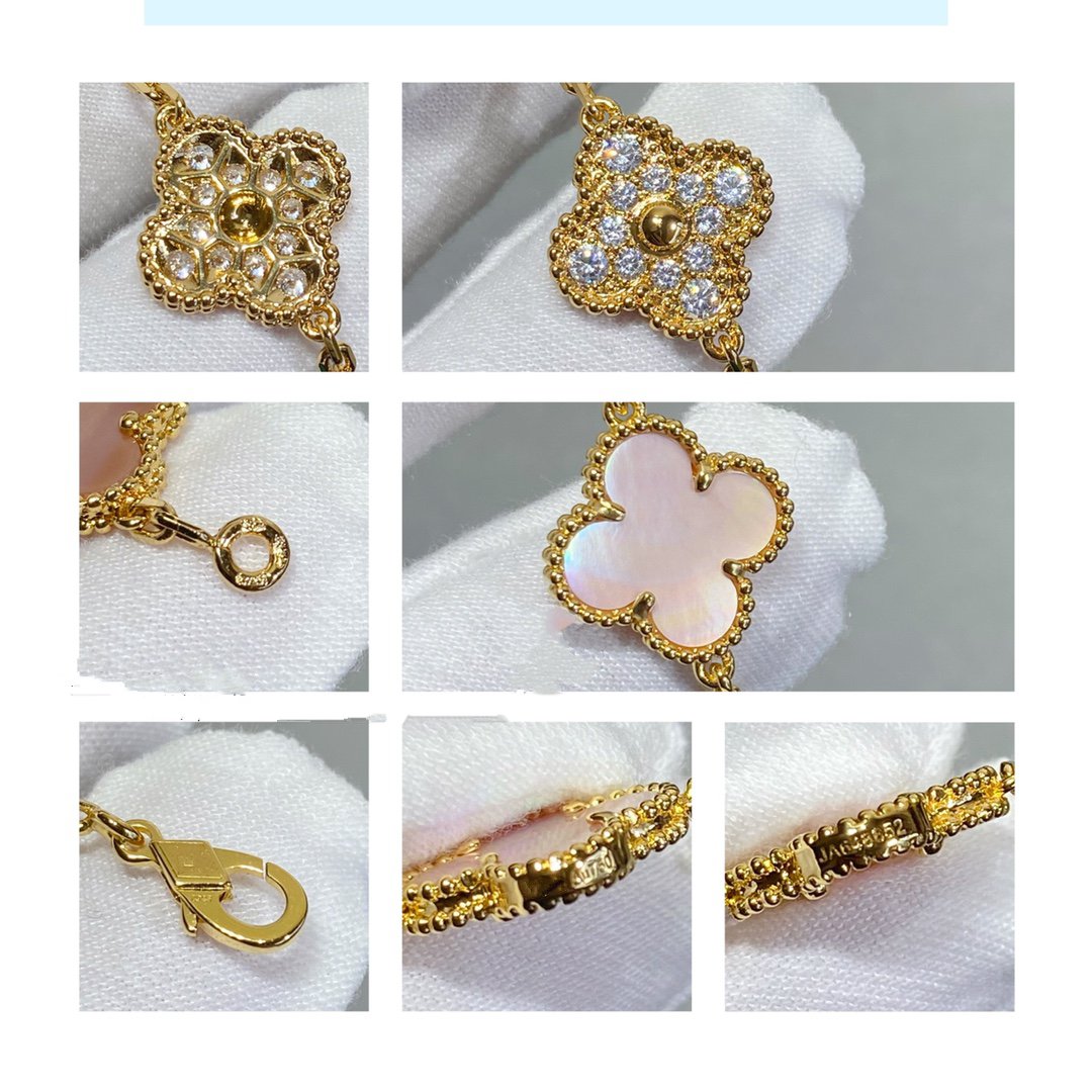 [Okajuri Jewelry]CLOVER 5 MOTIF DIAMOND PINK MOP PINK GOLD BRACELET