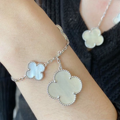 [Okajuri Jewelry]CLOVER 5 MOTIF WHITE MOP SILVER BRACELET
