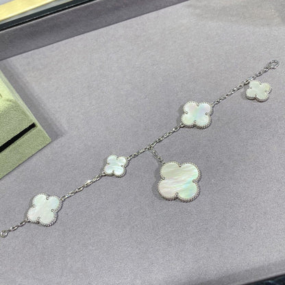[Okajuri Jewelry]CLOVER 5 MOTIF WHITE MOP SILVER BRACELET