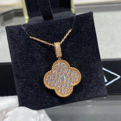 [Okajuri Jewelry]CLOVER 25MM LARGE PEDANT DIAMOND PAVED LONG NECKLACE