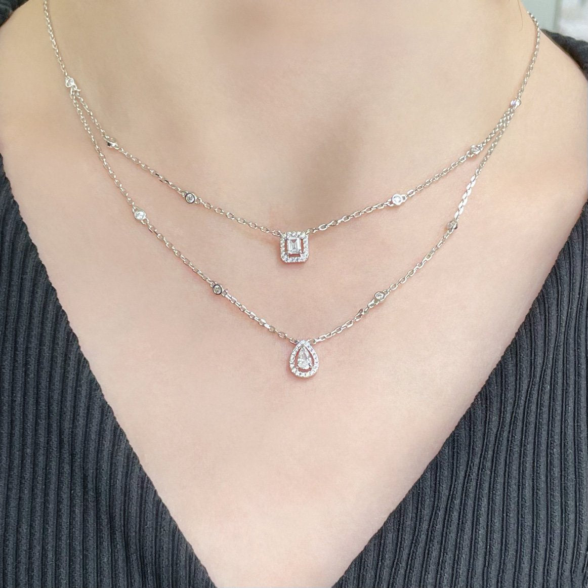 [Okajuri Jewelry]MY TWIN 2 ROW DIAMOND NECKLACE