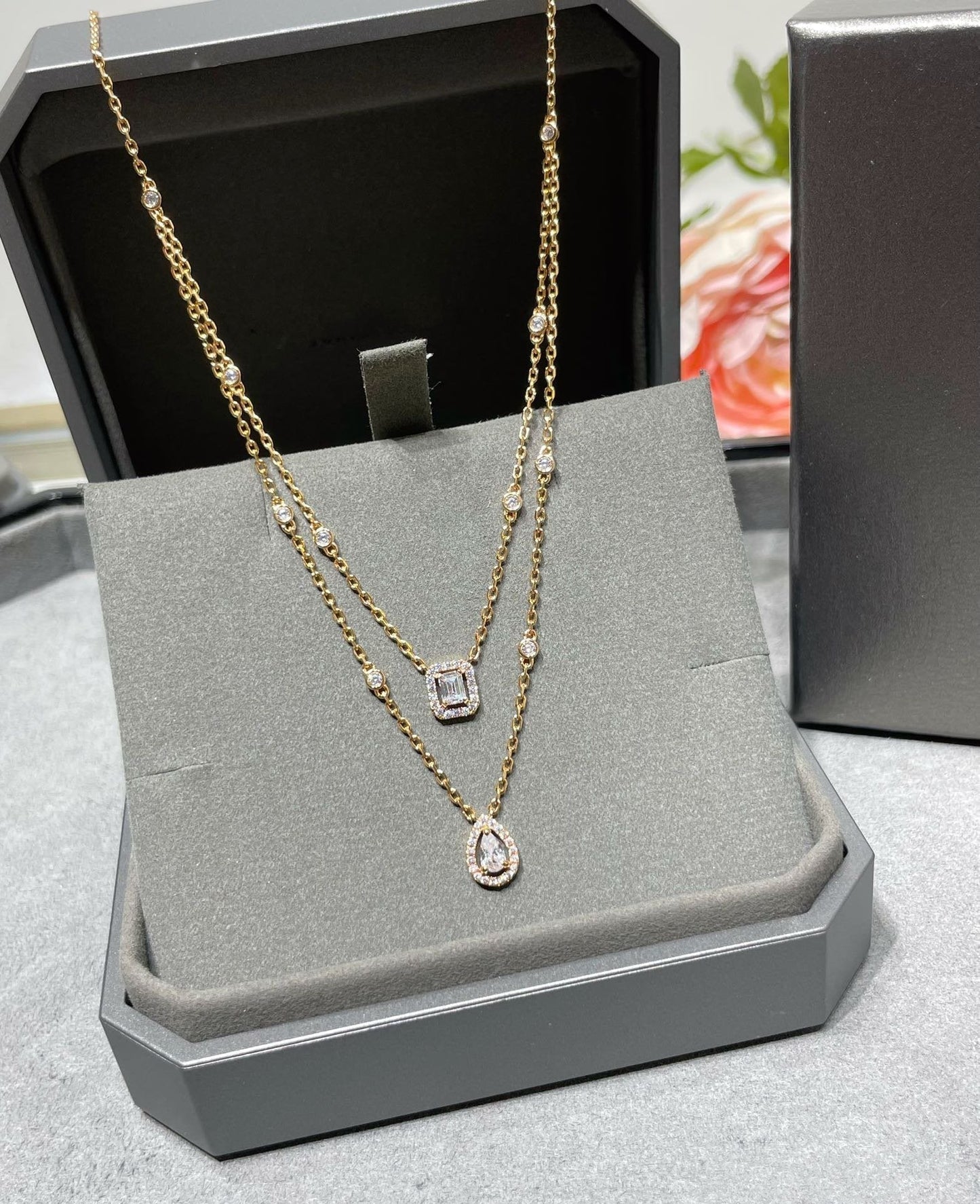 [Okajuri Jewelry]MY TWIN 2 ROW DIAMOND NECKLACE