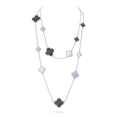[Okajuri Jewelry]CLOVER 16 MOTIF CHALCEDONY MOP SILVER NECKLACE