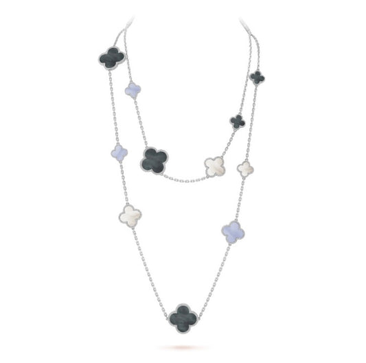 [Okajuri Jewelry]CLOVER 16 MOTIF CHALCEDONY MOP SILVER NECKLACE