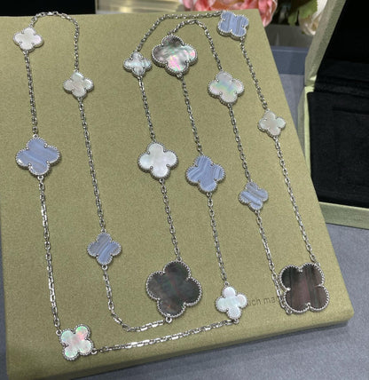 [Okajuri Jewelry]CLOVER 16 MOTIF CHALCEDONY MOP SILVER NECKLACE