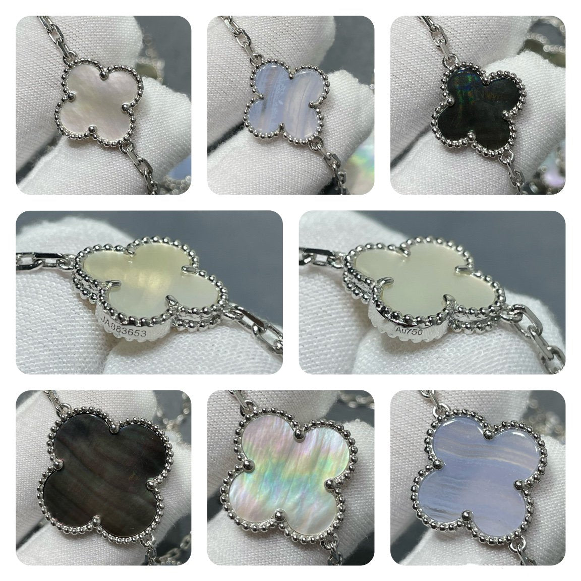 [Okajuri Jewelry]CLOVER 16 MOTIF CHALCEDONY MOP SILVER NECKLACE