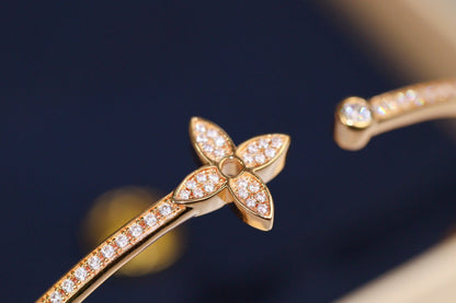 [Okajuri Jewelry]IDYLLE PINK GOLD OPEN BRACELET DIAMOND PAVED