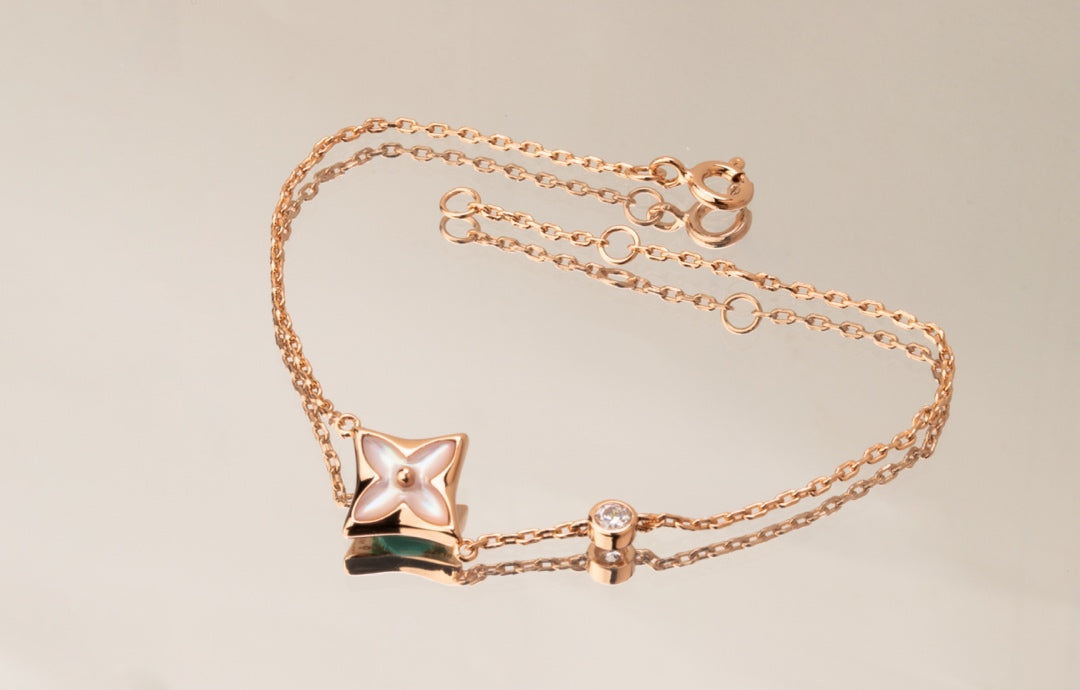 [Okajuri Jewelry]STAR PINK MOP 1 DIAMOND PINK GOLD NECKLACE