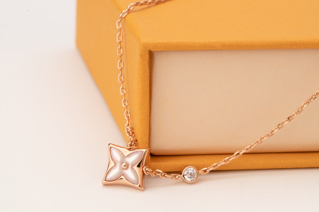 [Okajuri Jewelry]STAR PINK MOP 1 DIAMOND PINK GOLD NECKLACE