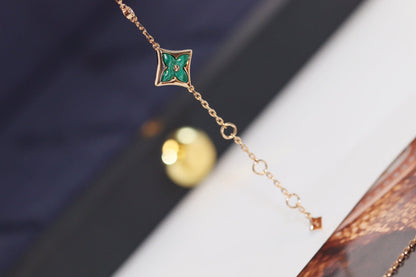 [Okajuri Jewelry]STAR AND SUN 4 MOTIF PINK GOLD MALACHITE BRACELET