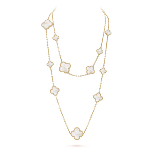 [Okajuri Jewelry]CLOVER 16 MOTIF WHITE MOP GOLD NECKLACE