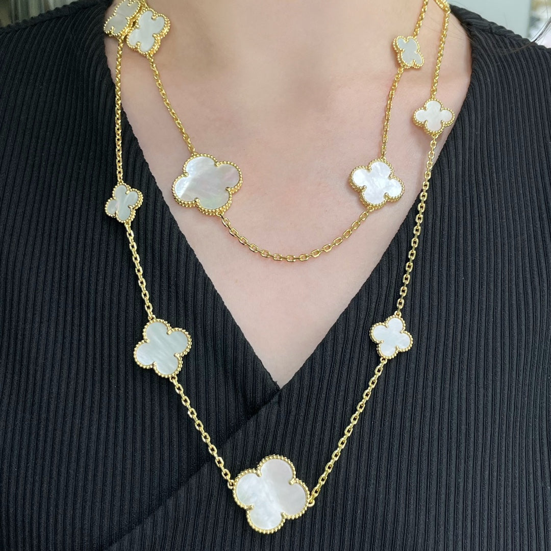 [Okajuri Jewelry]CLOVER 16 MOTIF WHITE MOP GOLD NECKLACE