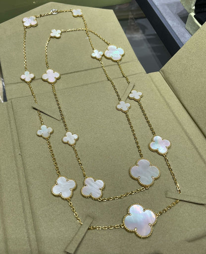 [Okajuri Jewelry]CLOVER 16 MOTIF WHITE MOP GOLD NECKLACE