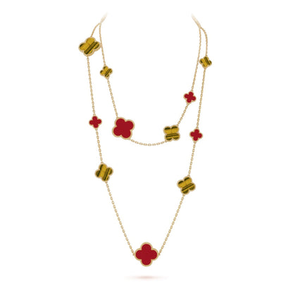 [Okajuri Jewelry]CLOVER 16 MOTIF CARNELIAN TIGER EYE ROSE GOLD NECKLACE