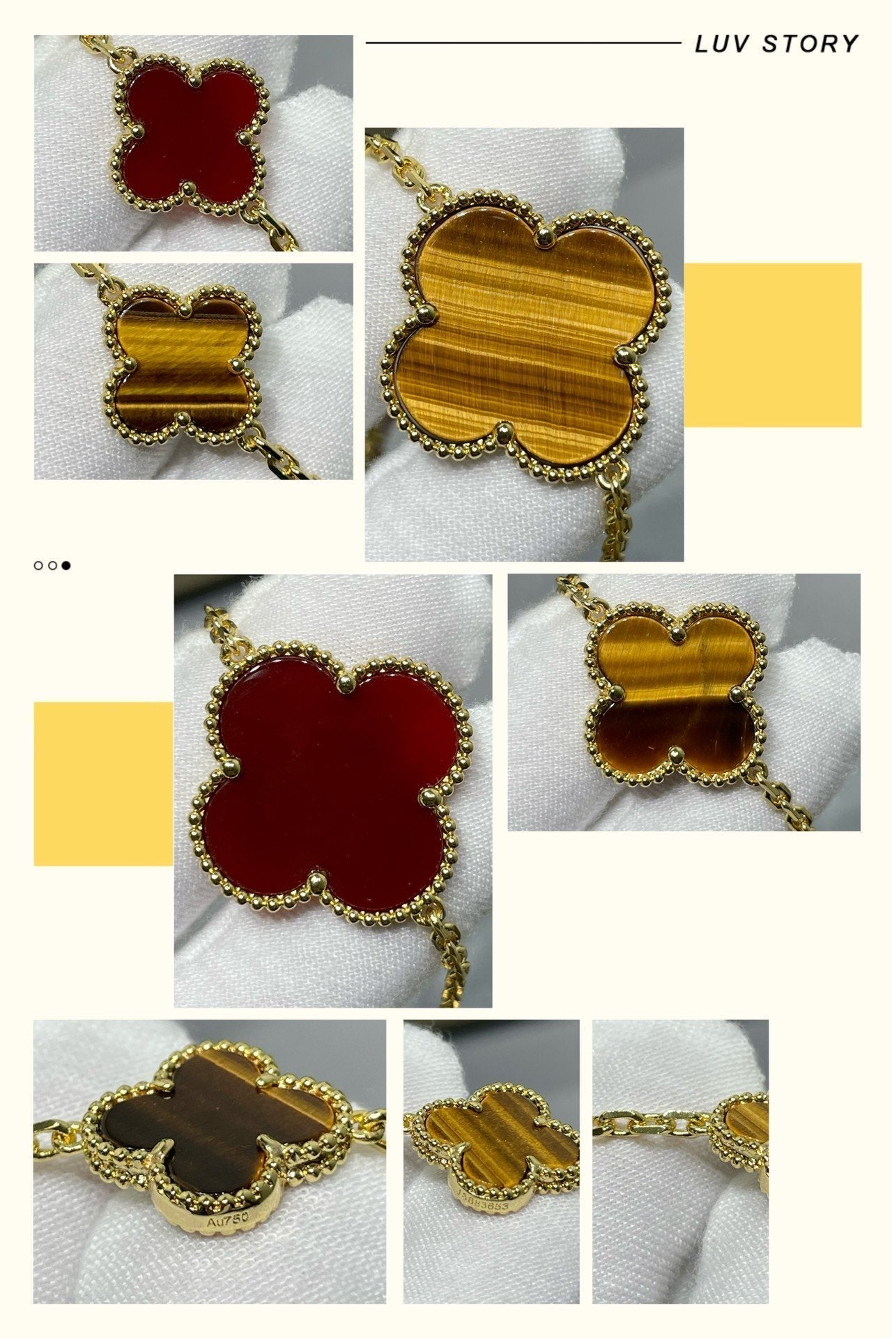 [Okajuri Jewelry]CLOVER 16 MOTIF CARNELIAN TIGER EYE ROSE GOLD NECKLACE